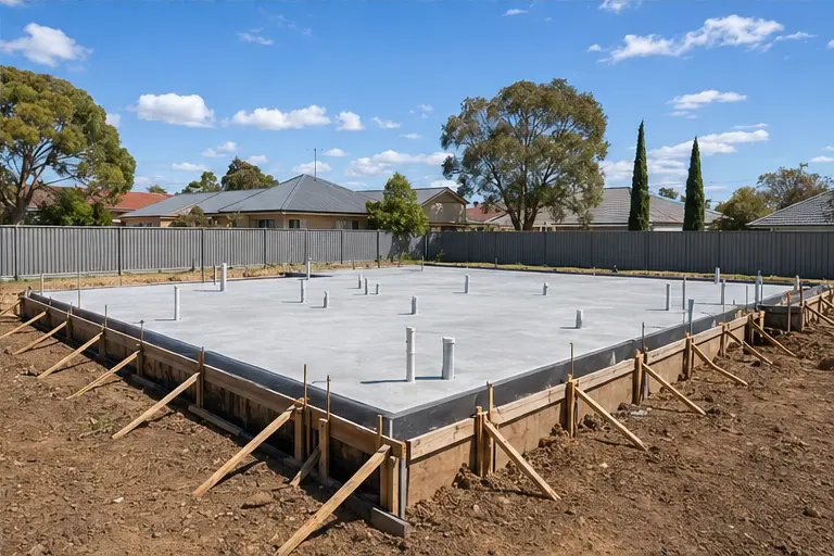 Residential concrete house slab under construction