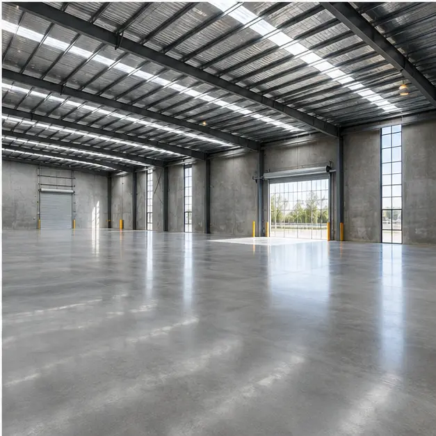 Polished commercial concrete warehouse floor
